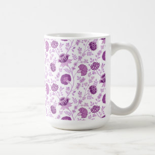 Jacobean Floral Pattern Pinks on White Coffee Mug