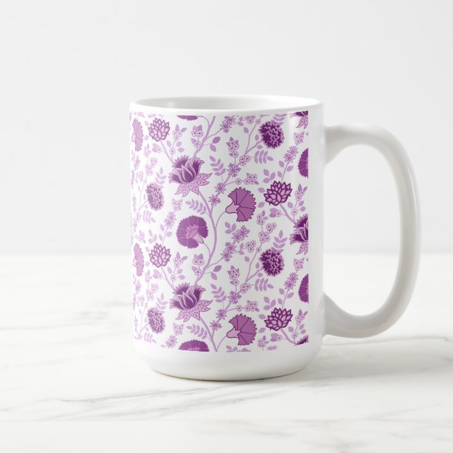 Jacobean Floral Pattern Pinks on White Coffee Mug (Right)