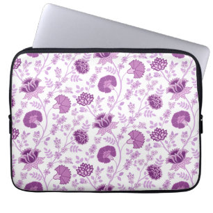 Jacobean Floral Pattern Pinks on White Laptop Sleeve