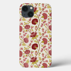 Jacobean Floral Pattern Reds Pinks Gold Cream iPhone 13 Case