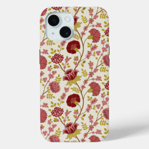 Jacobean Floral Pattern Reds Pinks Gold Cream iPhone 15 Case
