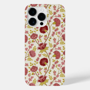 Jacobean Floral Pattern Reds Pinks Gold Cream iPhone 14 Pro Max Case