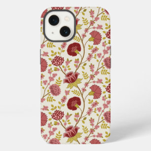 Jacobean Floral Pattern Reds Pinks Gold Cream iPhone 13 Case