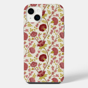 Jacobean Floral Pattern Reds Pinks Gold Cream iPhone 14 Plus Case