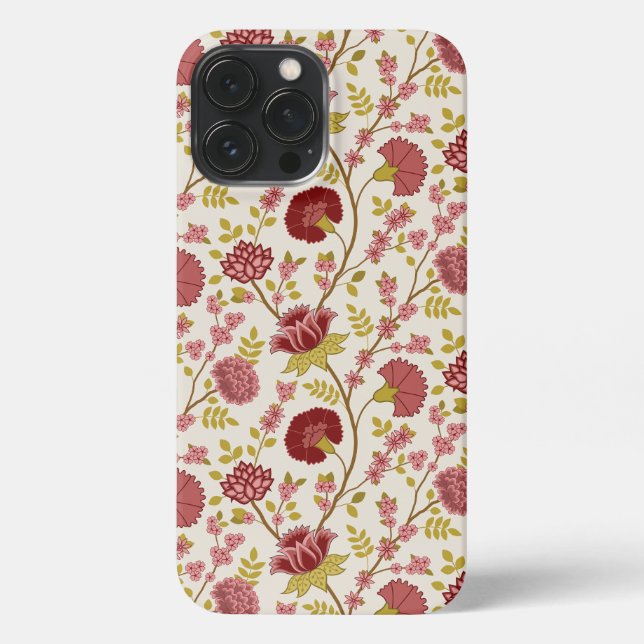 Jacobean Floral Pattern Reds Pinks Gold Cream iPhone Case (Back)