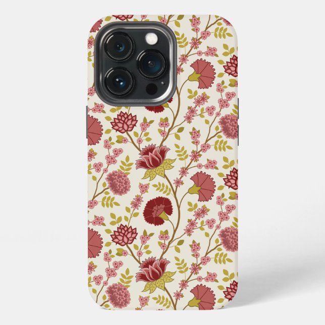 Jacobean Floral Pattern Reds Pinks Gold Cream iPhone Case (Back)
