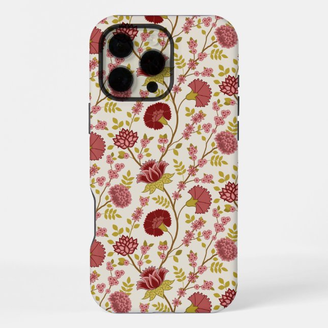 Jacobean Floral Pattern Reds Pinks Gold Cream iPhone Case (Back)