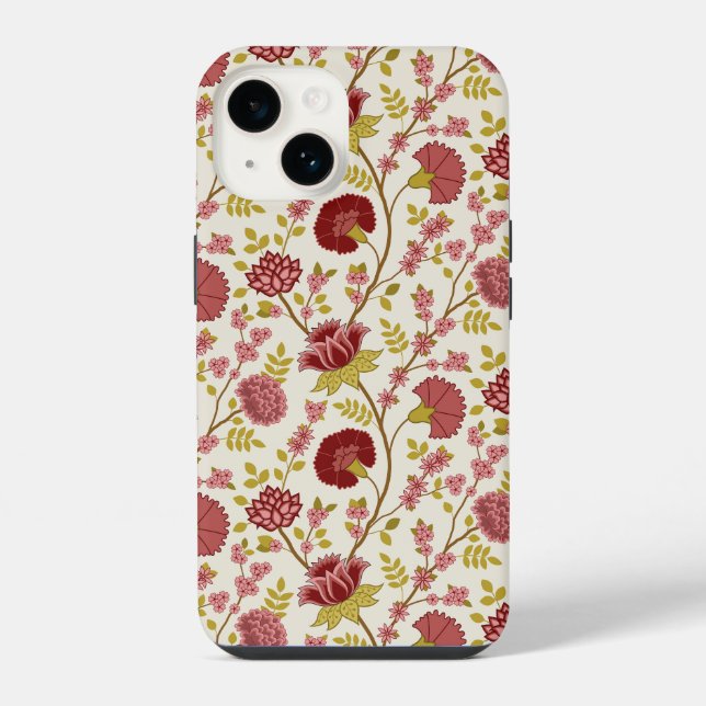 Jacobean Floral Pattern Reds Pinks Gold Cream iPhone Case (Back)