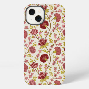 Jacobean Floral Pattern Reds Pinks Gold Cream iPhone 13 Case