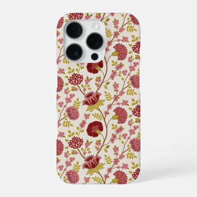 Jacobean Floral Pattern Reds Pinks Gold Cream iPhone Case (Back)