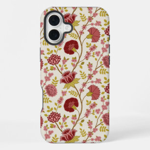 Jacobean Floral Pattern Reds Pinks Gold Cream iPhone 16 Plus Case