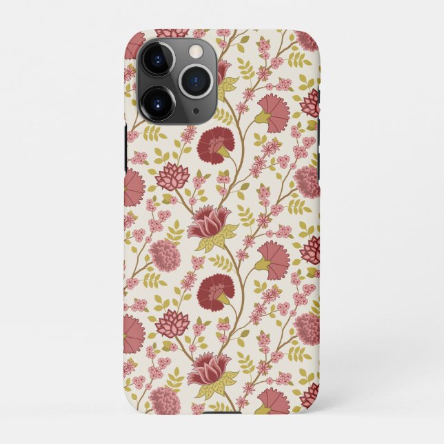 Jacobean Floral Pattern Reds Pinks Gold Cream iPhone Case (Back)