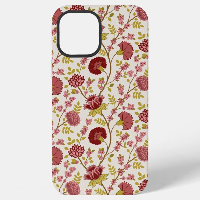 Jacobean Floral Pattern Reds Pinks Gold Cream iPhone Case (Back)