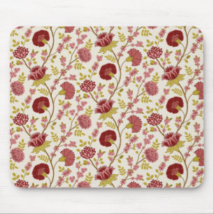 Jacobean Floral Pattern Reds Pinks Gold Cream Mouse Pad