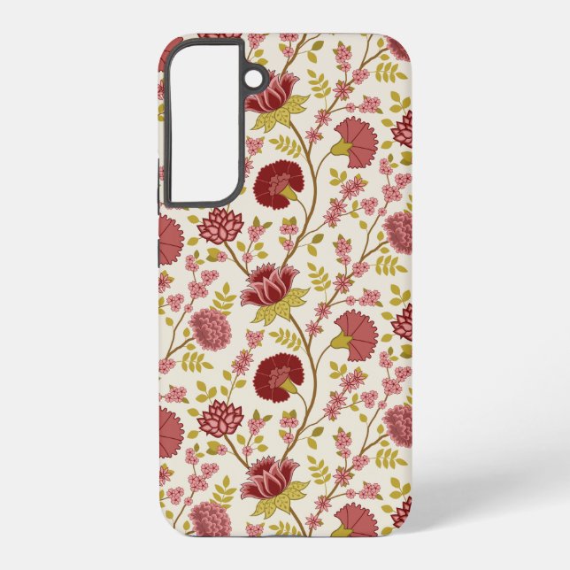 Jacobean Floral Pattern Reds Pinks Gold Cream Samsung Galaxy S22+ Case (Back)
