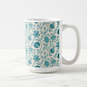Jacobean Floral Pattern Teals on Cream Coffee Mug