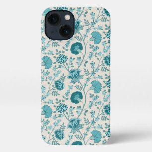 Jacobean Floral Pattern Teals on Cream iPhone 13 Case