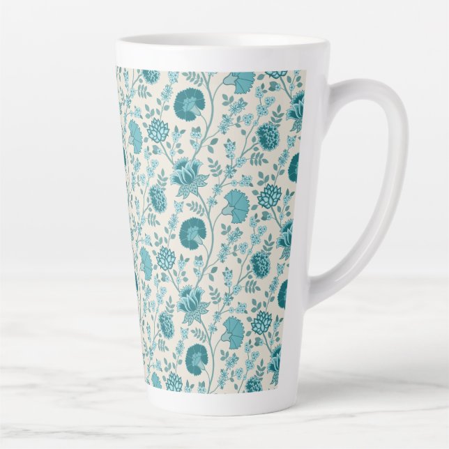 Jacobean Floral Pattern Teals on Cream Latte Mug (Right)