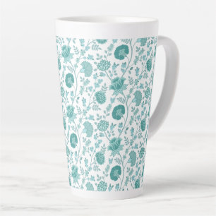 Jacobean Floral Pattern Teals on White Latte Mug