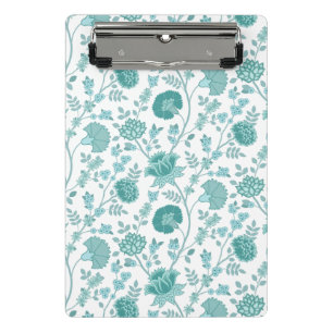 Jacobean Floral Pattern Teals on White Mini Clipboard