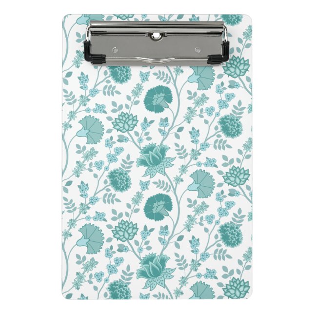 Jacobean Floral Pattern Teals on White Mini Clipboard (Front)