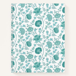 Jacobean Floral Pattern Teals on White Notebook