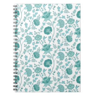 Jacobean Floral Pattern Teals on White Notebook