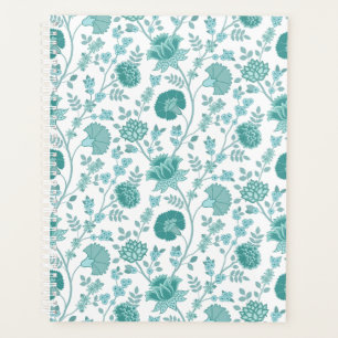Jacobean Floral Pattern Teals on White Planner
