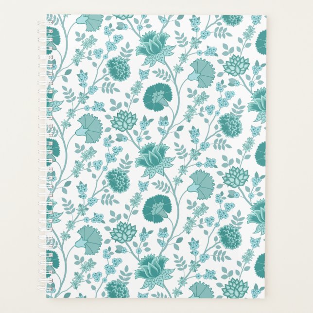 Jacobean Floral Pattern Teals on White Planner (Front)