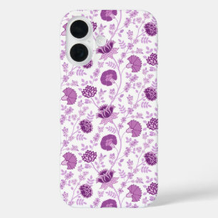 Jacobean Floral Repeat Pattern Pinks on White iPhone 16 Case