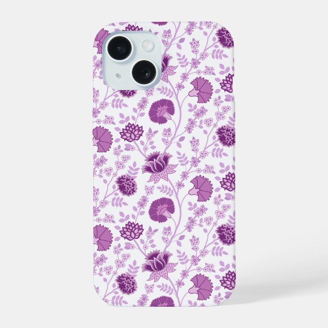 Jacobean Floral Repeat Pattern Pinks on White iPhone 15 Case (Back)