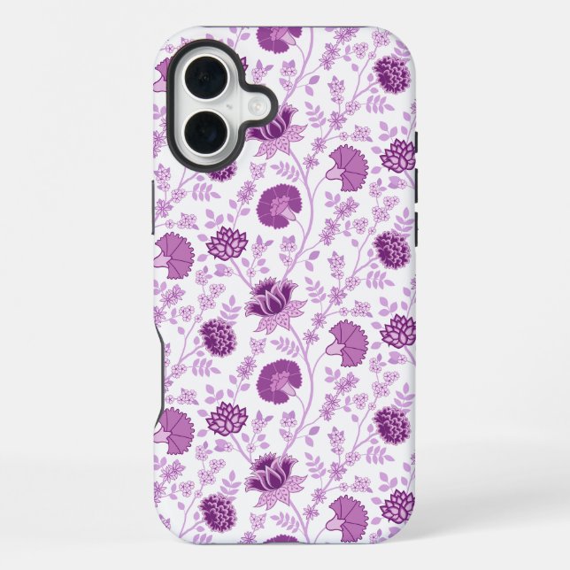 Jacobean Floral Repeat Pattern Pinks on White iPhone Case (Back)
