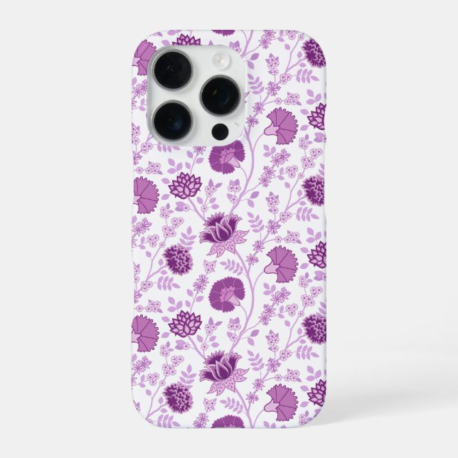 Jacobean Floral Repeat Pattern Pinks on White iPhone Case (Back)