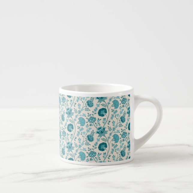 Jacobean Floral Repeat Pattern Teals on Cream Espresso Cup (Right)