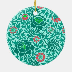Jacobean Floral, Turquoise, Aqua and Coral Ceramic Ornament