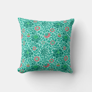 Jacobean Floral, Turquoise, Aqua and Coral Cushion