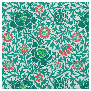 Jacobean Floral, Turquoise, Aqua and Coral Fabric