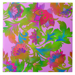 Jacobean Floral Twist Blush Ceramic Tile