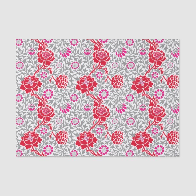 Jacobean Floral Wallpaper, Deep Red, Pink & Grey Tissue Paper (Front)