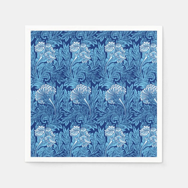 Jacobean Flower Damask, Cobalt and Light Blue Napkin (Front)