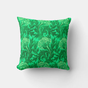 Jacobean Flower Damask, Emerald and Lime Green Cushion