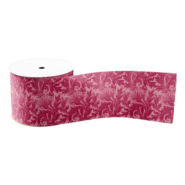 Jacobean Flower Damask, Fuchsia and Light Pink Grosgrain Ribbon (Spool)