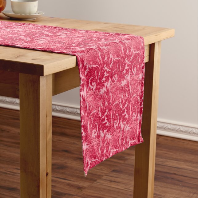 Jacobean Flower Damask, Fuchsia and Light Pink Short Table Runner (In Situ)