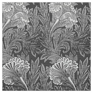 Jacobean Flower Damask, Grey / Grey and White Fabric