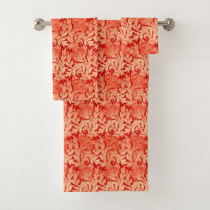 Jacobean Flower Damask, Mandarin and Light Orange Bath Towel Set