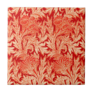 Jacobean Flower Damask, Mandarin and Light Orange  Ceramic Tile