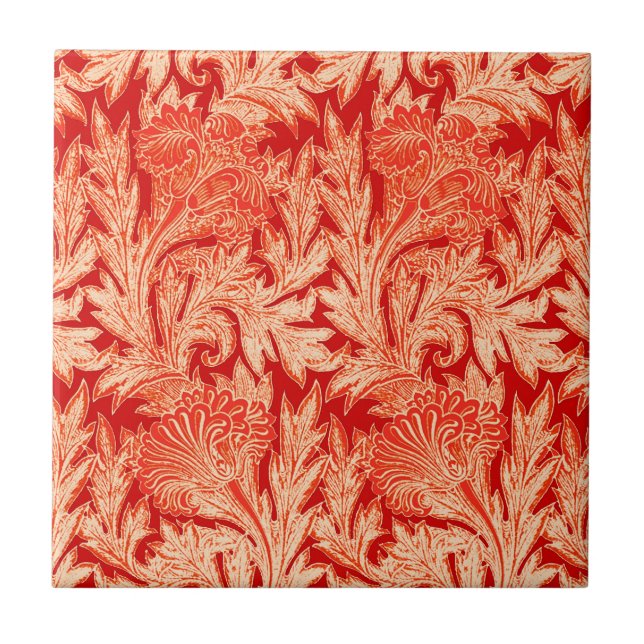 Jacobean Flower Damask, Mandarin and Light Orange  Ceramic Tile (Front)