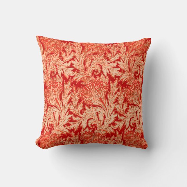 Jacobean Flower Damask, Mandarin and Light Orange Cushion (Front)