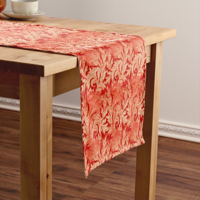 Jacobean Flower Damask, Mandarin and Light Orange Short Table Runner (In Situ)