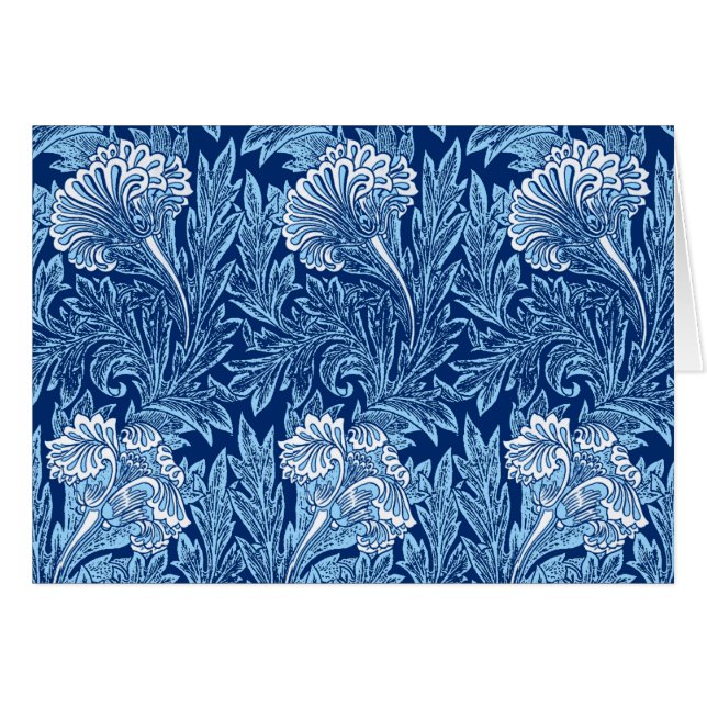 Jacobean Flower Damask, Navy, Sky Blue and White (Front Horizontal)